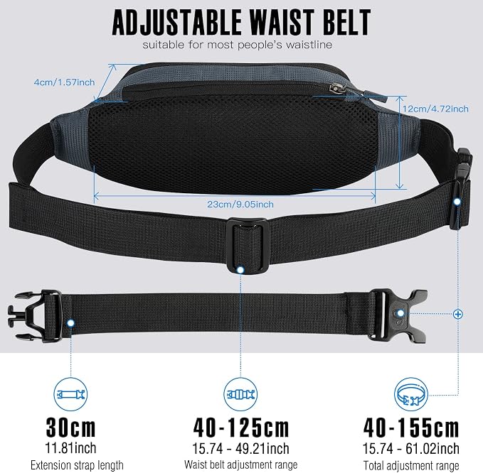WATERFLY Fanny Pack Waist Bag: Small Hip Pouch Bum Bag Fannie Pack Phanny Fannypack Waistpack Bumbag Beltbag Sport Slim Fashionable for Jogging Hiking Hiker Woman Man | Adjustable extender strap, Slim compact, Water-resistant durable material, Breathab...