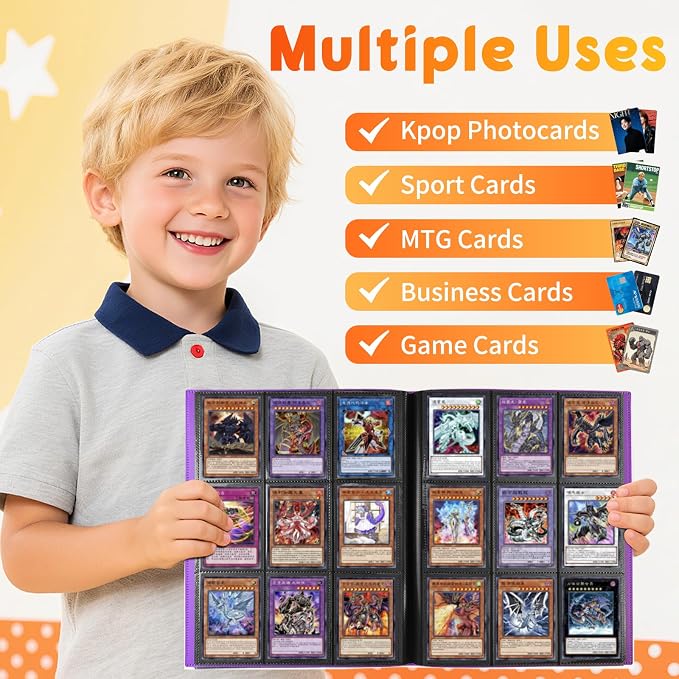 Trading Card Binder 9 Pocket, 360 Card Waterproof Folder with Side Loading Sleeves, Sturdy Card Collection Album for MTG, TCG, Game Cards & Sports Cards (1, Purple)
