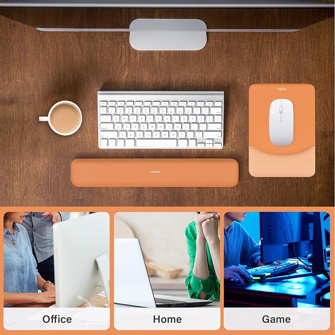 MOSISO Wrist Rest Support Mouse Pad & Keyboard Set, Cosmic Orange | Rectangular Ergonomic Mousepad, Non-Slip Base, Home/Office Pain Relief & Easy Typing, Neoprene Cloth & Raised Silicone Lining