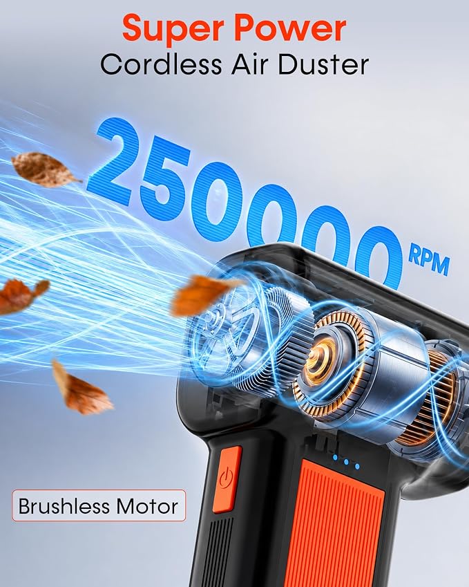 250000RPM Electric Air Duster for Keyboard: One Blow Clears Dust and Crumbs Between Keyboard Keys - No More Sticky Keys for PC Gamers - Fast Charging Rechargeable Mini Blower