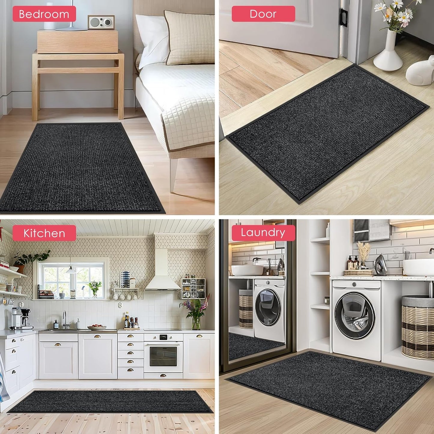 Kuyal Front Door Mat, 4'x8' Indoor Outdoor Entrance Mat, Commercial Floor Mats Inside Outside Entrance, Heavy Duty Durable Welcome, Rubber Backing Non Slip Outdoor Mats for Entryway,Black
