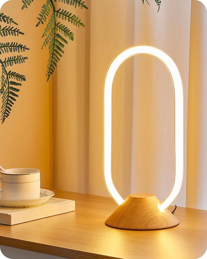 Modern LED Table Lamp, Bedside Lamp with Oval Design, 3 Color Temperatures, Adjustable Brightness, 360° Lighting, Unique Desk Lamp for Bedroom, Living Room, Study, Office, Natural M64TL05
