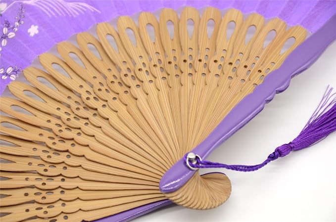 OMyTea® "Grassflowers 8.27"(21cm) Hand Held Folding Fans - With a Fabric Sleeve for Protection for Gifts - Chinese/Japanese Vintage Retro Style (Purple)