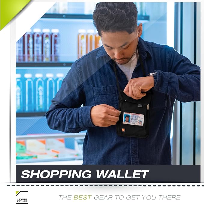 Lewis N. Clark RFID Blocking Stash Neck Wallet, Travel Pouch + Passport Holder for Women & Men, Black