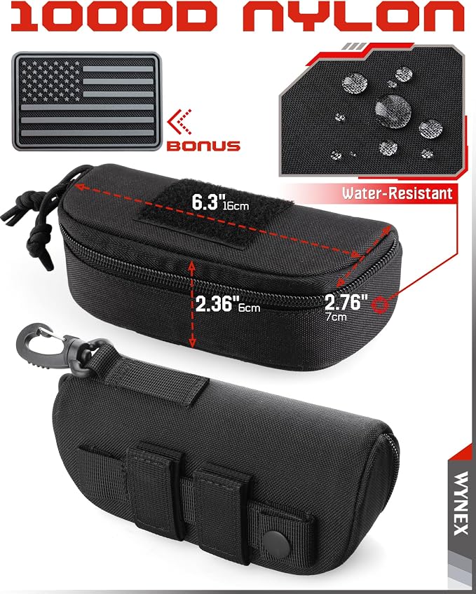 WYNEX Tactical Molle Glasses Pouch, Shockproof Eyeglass Case, Sunglass Case Hard Shell with Patch, Universal Protects Glasses