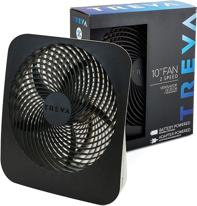 Treva 10 in Portable Fan Battery or AC Powered 2-Speed Desk Fan Black | Yes