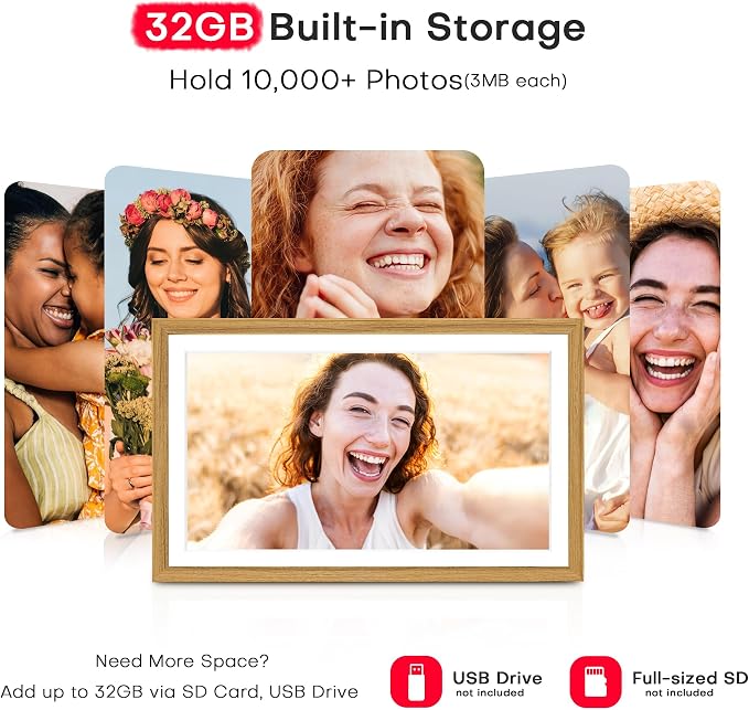 Frameo 15.6 inch Digital Picture Frame WiFi Wood, 1920 * 1080 IPS FHD Touchscreen Large Digital Photo Frame, 32GB Storage, Instant Share Photo Video, Wall-Mountable & Tabletop Display, Gift for Mom