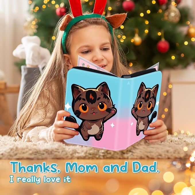 Premium 4 Pocket Trading Card Binder,400 Capacity with 50 Removable Sleeves | PU Leather Zipper Album Book for Sports Cards, Game | Card Storage & Organization for Girls Collector Pink Blue