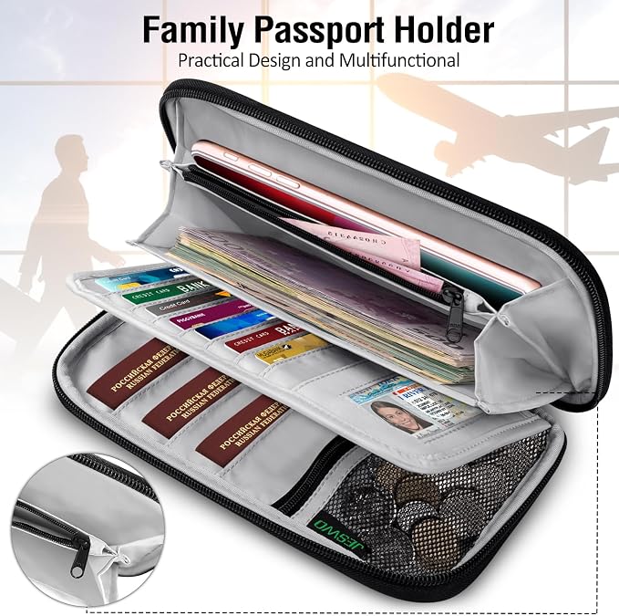 BKNOOU Passport Holder Family Rfid Blocking Travel Document Organizer,Travel Passport Wallet Waterproof Multiple Passport Holder for Traveling,Passport Organizer for Men Women