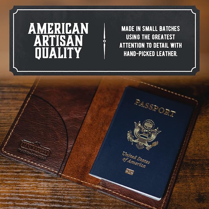 Leather Passport Holder for Men | Made in USA | 3.5" x 5.5" Field Notes Cover | Tobacco Snakebite