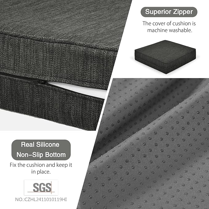 baibu Dual-Layer Gel Memory Foam Recliner Cushions for Elderly, 18x18x4 Inch Thick Non-Slip Recliner Seat Cushion Suitable for Couches, Armchair, Wheelchair, Black,1PC