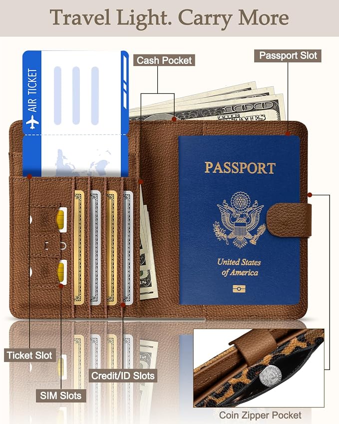 Slohif Airtag Passport Holder Cover Wallet Case for Travel Women - Leather RFID Blocking Passport Book Multiple Personalized Organizer Slim Portable Carrier Card Slots Protector Sleeve Stamp