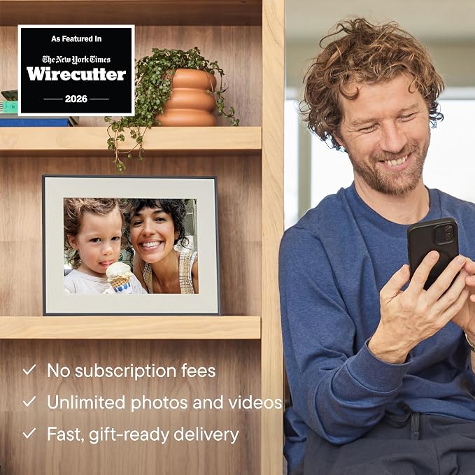 Aura 12" HD WiFi Digital Picture Frame – Free Unlimited Cloud Storage – Send Photos from Phone – No Subscription – Auto On/Off – Gift for Parents & Grandparents (Black Mat, 12")