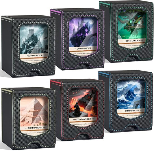 Fabmaker 6 Pack Deck Box Compatible with MTG Commander, (patent Pending) Magnetic Trading Card Storage Box with Comman-der, Fits 100 Double-Sleeved Cards, Card Box Compatible with Magic the Gathering