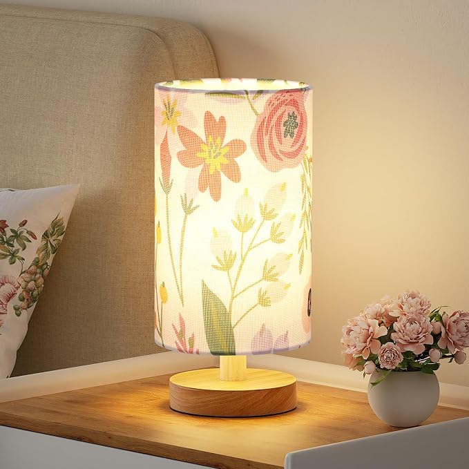 Small Table Lamps (Floral White Shade, 9" Inline Control) | 3000K LED Blub Included | 680 Lumens | Easy Assembly | Minimalist Design | E26 | for Kitchen | for Kids Room