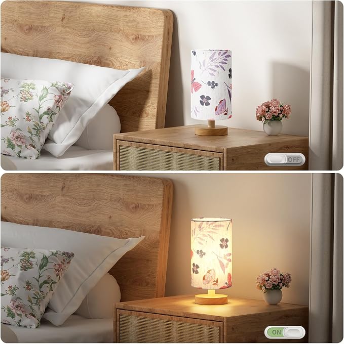Small Table Lamps (Butterfly Cream Shade, 9" Inline Control) | 3000K LED Blub Included | 680 Lumens | Easy Assembly | Minimalist Design | E26 | for Kitchen | for Kids Room