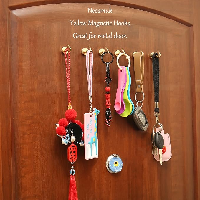 Neosmuk Magnetic Hooks, Heavy Duty 30lb+ Strong Magnet Hook for Cruise Cabins, Cruise Essentials 2026 for Hanging, Metal Wall Refrigerator Hangers (Gold, 12 Pack)