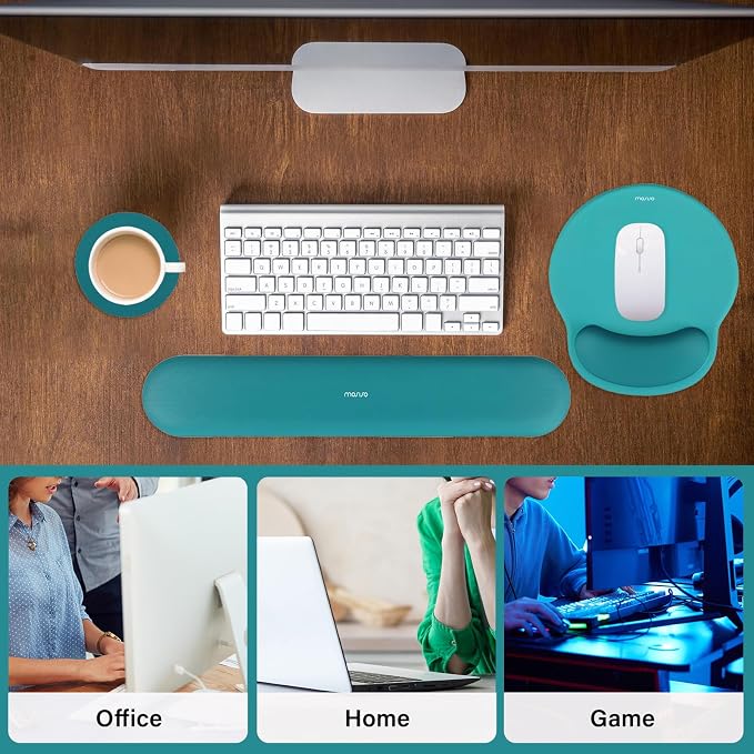 MOSISO Wrist Rest Support for Mouse Pad&Keyboard Set, Teal Green | Circle Curved Ergonomic Mousepad Non-Slip Base Home/Office Pain Relief&Easy Typing Pad with Soft Cloth&Silicone Lining