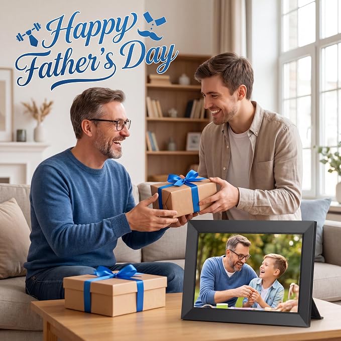 Frameo 10.1 Inch WiFi Digital Picture Frame, Smart Cloud Electronic Photo Frame with HD IPS Touch Screen Slideshow 32GB Memory Auto-Rotate Wall Mount, Share Photos/Videos from Phone - Gifts for Mom