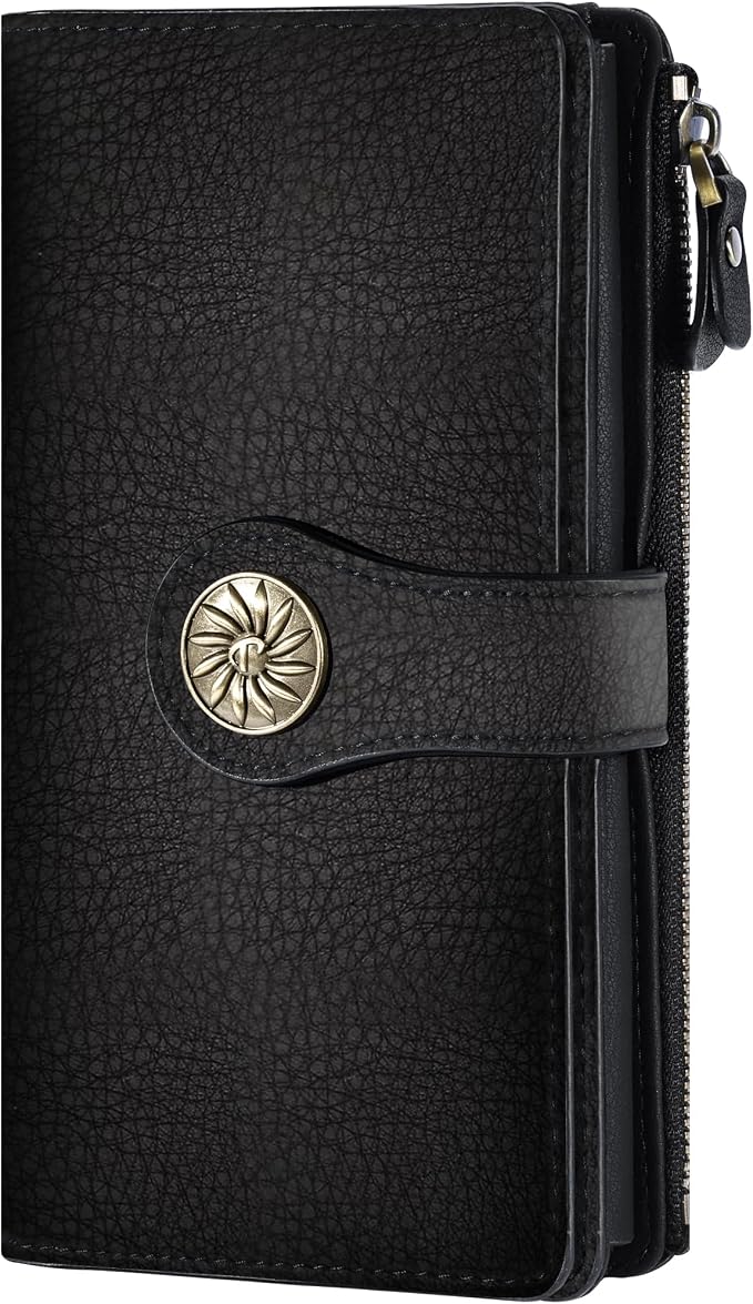 Travelambo Women's Wallet RFID Blocking Trifold Clutch Large Capacity Credit Card Holder Travel Purse