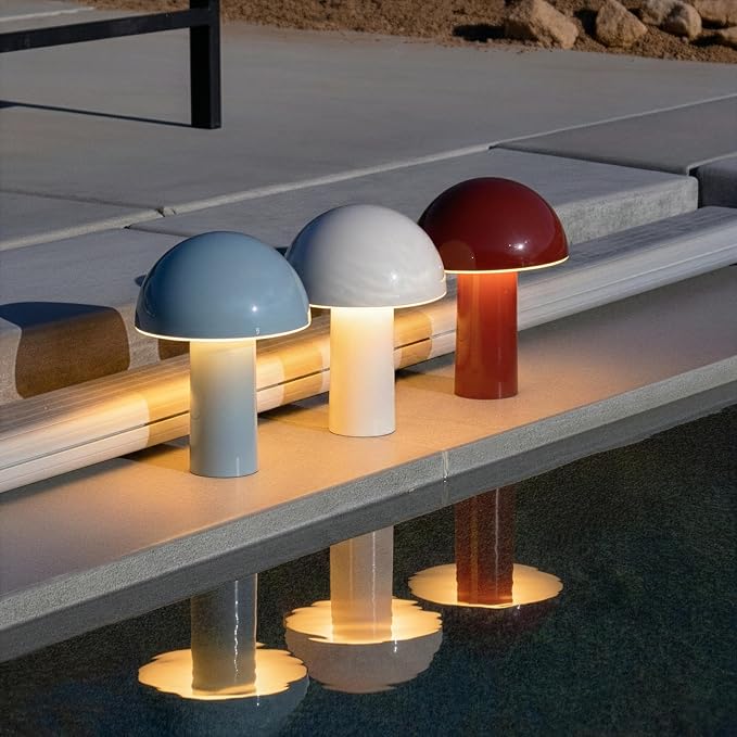 Brightech Celia Mood Lamp – 10" Touch-Controlled Mushroom Table Lamp, Cordless & Dimmable LED, Portable & Rechargeable Bedside Night Light, Sustainable Recycled Modern Patio Lamp for Home Décor – Red