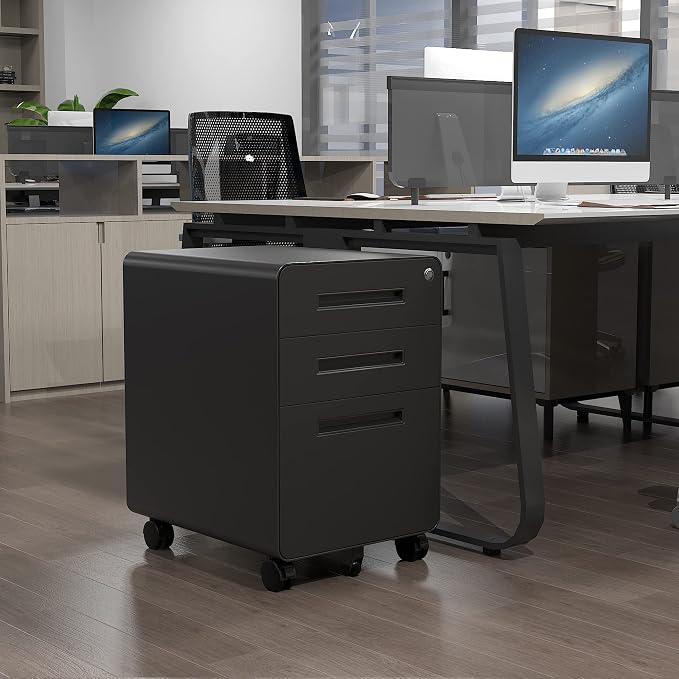 File Cabinet, 3 Drawer Filing Cabinets for Home Office with Lock Mobile Under Desk Fully Assembled Cabinet (Black)