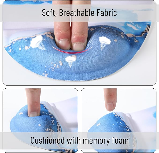 Mr. Pen- Ergonomic Mouse Pad with Wrist Rest, Glacial Blue Marble Design | Breathable Fabric with Memory Foam Cushion, Non-Slip Rubber Base, Gel Mouse Pad with Wrist Support