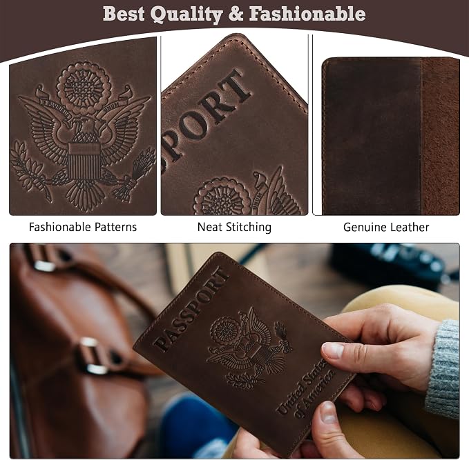 US Leather Passport Book Cover - Thin American Travel Passport Holder - Premium International USA Passport Protector Case for Women Men (Brown Vintage New)