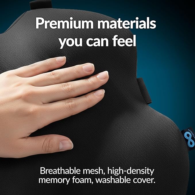 Everlasting Comfort Lumbar Support Pillow for Office Chair - Memory Foam Back Cushion for Car Seat - Promotes Better Posture, Back Pain Relief - Ideal Gaming and Desk Chairs Work and Home Essentials