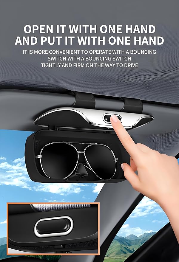 GDQ Sunglasses Holder for Car Visor Glasses Case|Car Sunglass Holder|Eyeglass Holder|Press Silent Shockproof Dustproof (Beige)