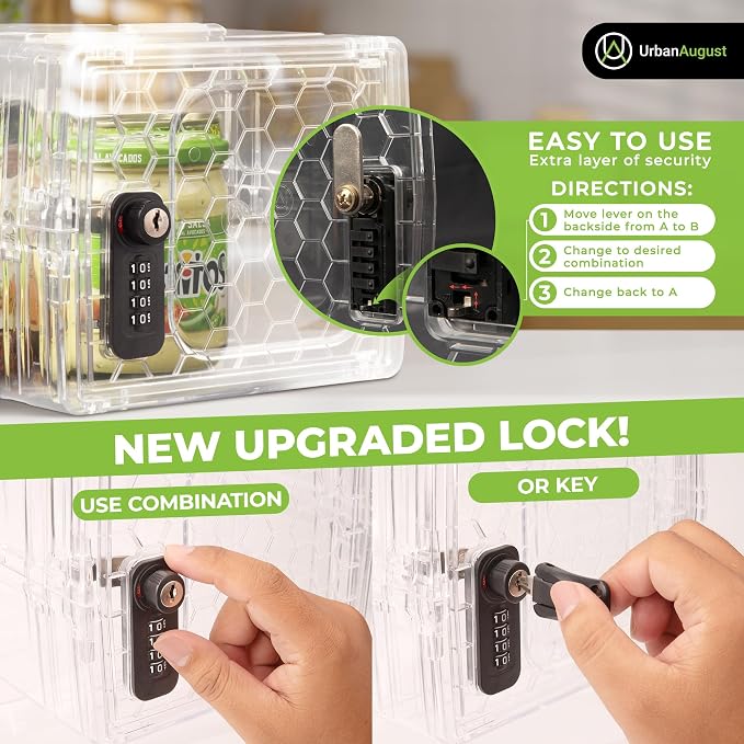 Lock Box For Food & Medicine - Dual Combination & Keyed Lock Box - Made of Industrial-Grade Plastic - One Size (Clear)