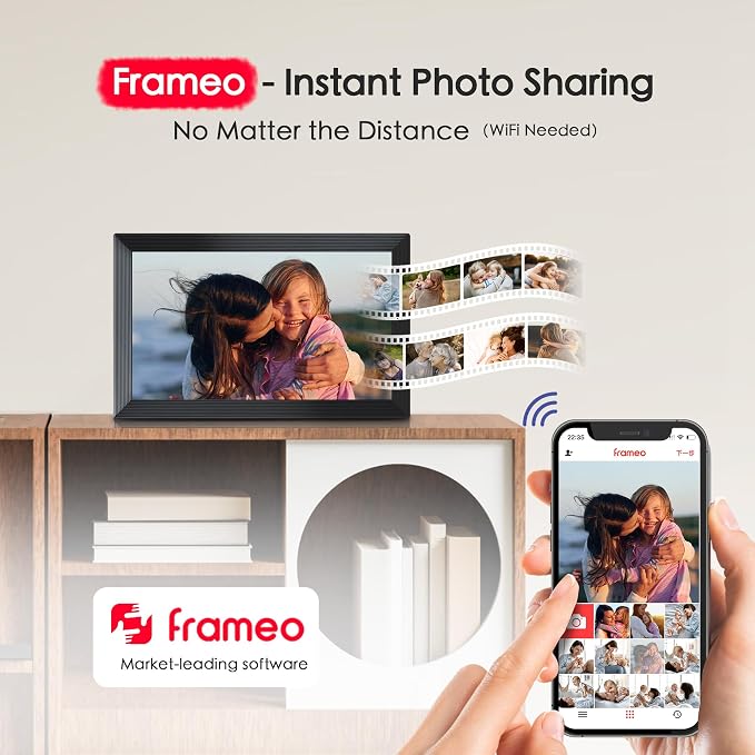 Frameo 15.6" Digital Picture Frame WiFi, Large Digital Photo Frame, 1920 * 1080 IPS FHD Touchscreen, 32GB Storage, Instant Share Photo Video, Wall-Mountable & Tabletop Display, Gift for Mom