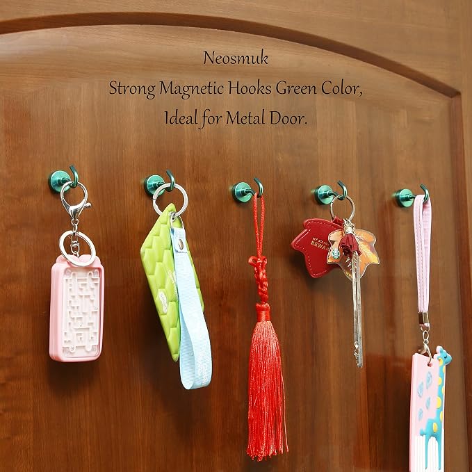 Neosmuk Magnetic Hooks, Heavy Duty 30lb+ Strong Magnet Hook for Cruise Cabins, Cruise Essentials 2026 for Hanging, Metal Wall Refrigerator Hangers (Green, 10 Pack)