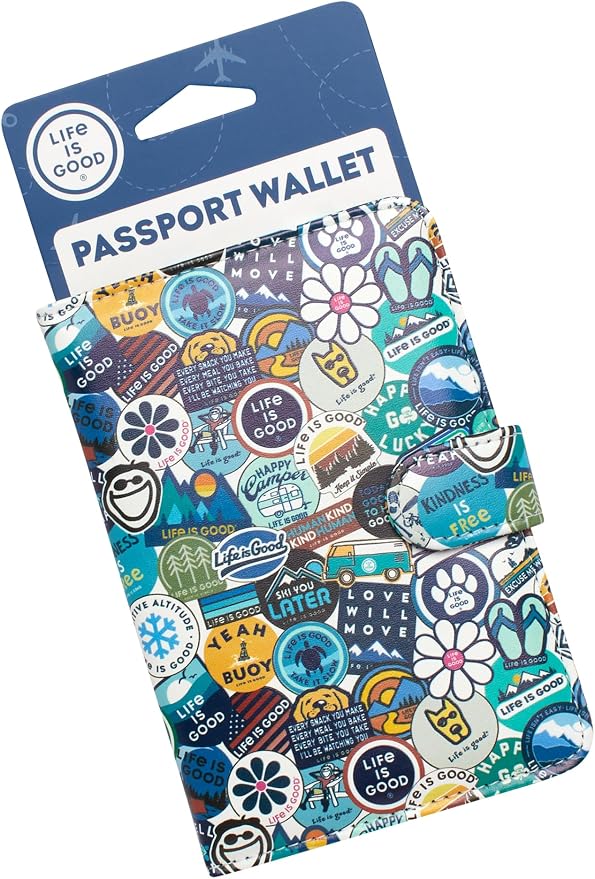 Life is Good Travel Passport Cover - Anti-Theft Passport Holder Wallet with Interior Card Slots, Magnetic Snap Closure, Newsprint | Slim Design, Card Slots, Snap Closure, Fits Neatly in a Purse or Backpack, Keeps Documents and Boarding Pass Organized