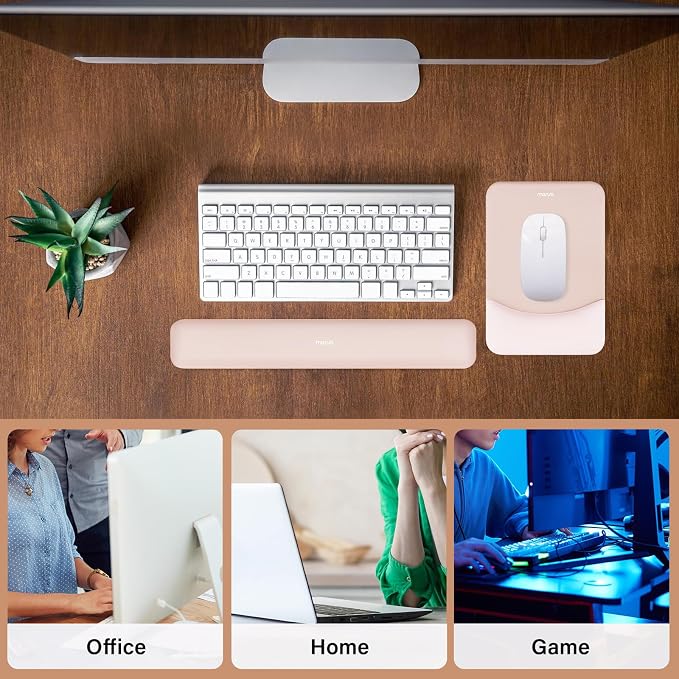 MOSISO Wrist Rest Support Mouse Pad & Keyboard Set, Apricot | Rectangular Ergonomic Mousepad, Non-Slip Base, Home/Office Pain Relief & Easy Typing, Neoprene Cloth & Raised Silicone Lining