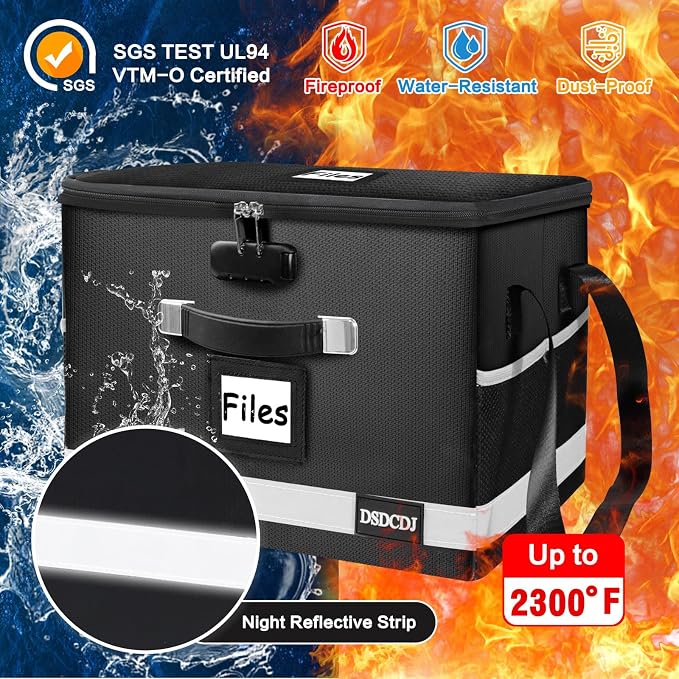Upgraded Fireproof File Box with Stay-Open Straps, Fireproof Document Box with Lock, Portable File Organizer Filing Cabinet with Handles for Hanging Letter/Legal Folder, 15.5" x 12.3" x 10.5"