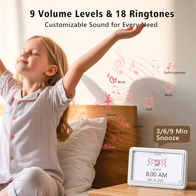 PPLEE Digital Clock Large Display – Dementia Clocks for Seniors, 7-Inch HD Display, Multiple Alarms with Repeat, Adjustable Brightness, Calendar & Custom Themes, Ideal for Elderly and Caregivers