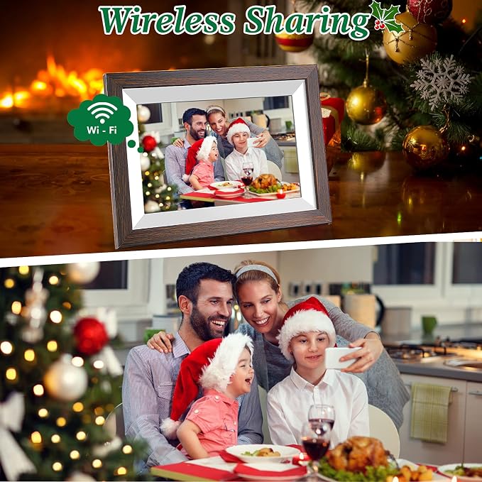Frameo 10.1 Inch WiFi Digital Picture Frame with Frameo App, IPS Touch Screen HD Electronic Digital Photo Frame, Share Photos & Videos Instantly, Auto-Rotate Digital Picture Frame, Brown Wood