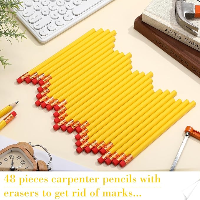 Fainne 48 Pack Jumbo Carpenter Pencils Woodworking Marking with Black Core Thick Flat Construction Pencils for Woodworkers Framers DIY Projects and Contractors(Yellow)