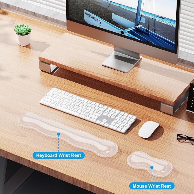 MOKURU Gel Keyboard and Mouse Wrist Rest Set, Comfort Ergonomic Wrist Support, for Wrist Pain Relief, Computer Keyboard Wrist Rest (Transparent)