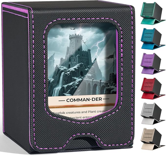 Fabmaker Deck Box Compatible with MTG Commander, (patent Pending) Magnetic Trading Card Storage Box with Comman-der, Fits 100 Double-Sleeved Cards, Card Box Compatible with Magic the Gathering, Purple