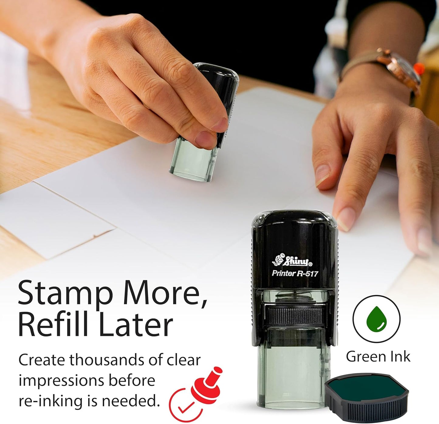 Shiny You're Doing Great Teacher Stamp, Round Self Inking Stamp for Classroom, Green Ink