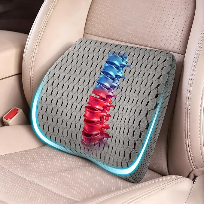 Lumbar Support Pillow for Car & Office Chair - High-Density Memory Foam for Sciatica & Lower Back Pain Relief - Non-Slip Back Support Cushion for Long Commutes & Desk Workers (4D Mesh Gray)