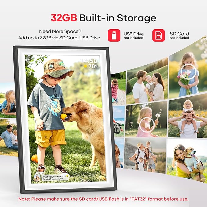 Frameo 10.1" WiFi Digital Picture Frame with 32GB Memory, 1280 x 800 IPS HD Touch Screen Electronic Photo Frame, Auto-Rotate, Slideshow, Wall Mountable, Share Photos/Video Remotely Anywhere
