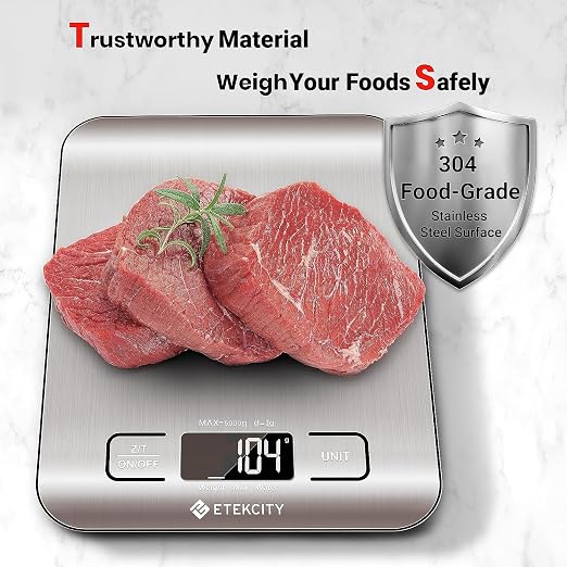 Etekcity Food Kitchen Scale, Digital Grams and Ounces, 11lb | Tare function, ideal for baking, weight loss, keto, meal prep, packages, liquids and jewelry, 304 Stainless Steel