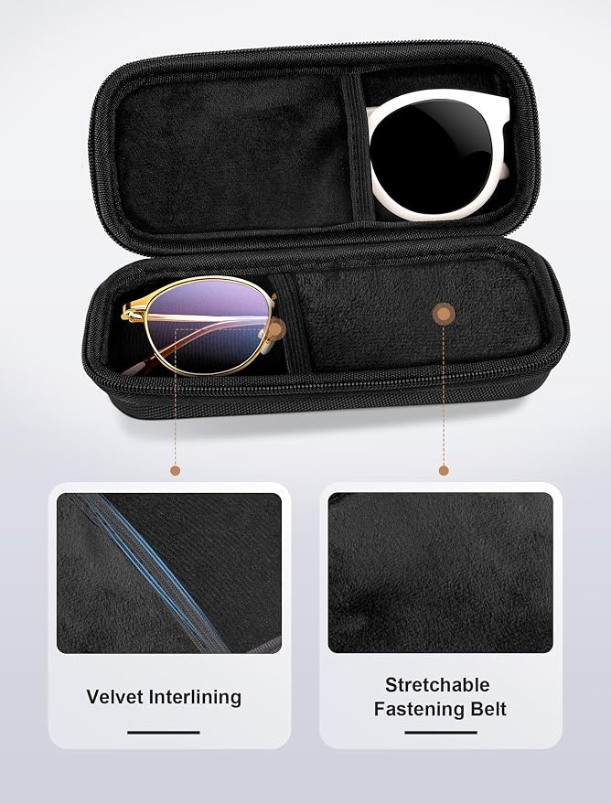 Double Glasses Case Hard Shell, Dual Sunglasses Organizer w/Zipper, Shockproof Travel Eyewear Storage Case for Car