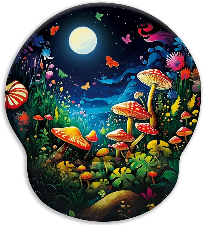LIMKRIAN Mushroom Ergonomic Mouse Pad with Gel Wrist Rest, 9.8 x 8.6 in | Comfort Wrist Support, Cooling Gel Eases Wrist Pain, Non-Slip PU Base, Smooth Surface, Cute Office Desk Accessories Decor