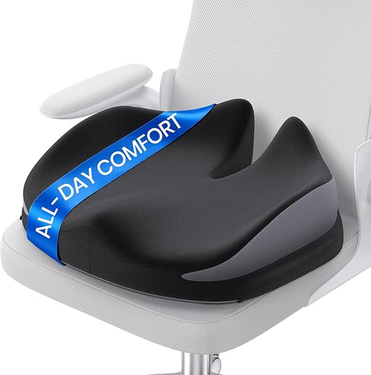 Benazcap Large Seat Cushion for Office Chair Memory Foam Coccyx Pain Relief Cushion Pillow for Back Support Non-Slip Seat Pad