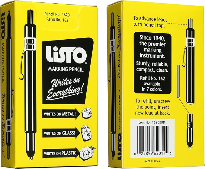 Listo 1620 - Box of 12 - RED COLOR - China Markers/Grease Pencils/China Marking Pencils/Wax Pencils