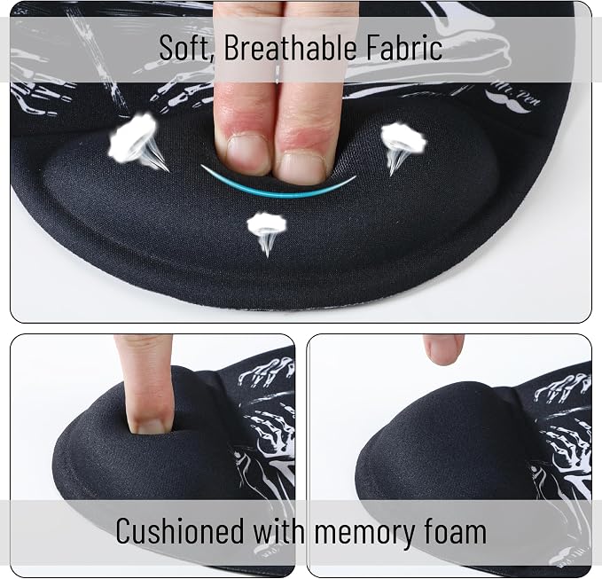 Mr. Pen- Ergonomic Mouse Pad with Wrist Rest, Grim Reader Design | Breathable Fabric with Memory Foam Cushion, Non-Slip Rubber Base, Gel Mouse Pad with Wrist Support